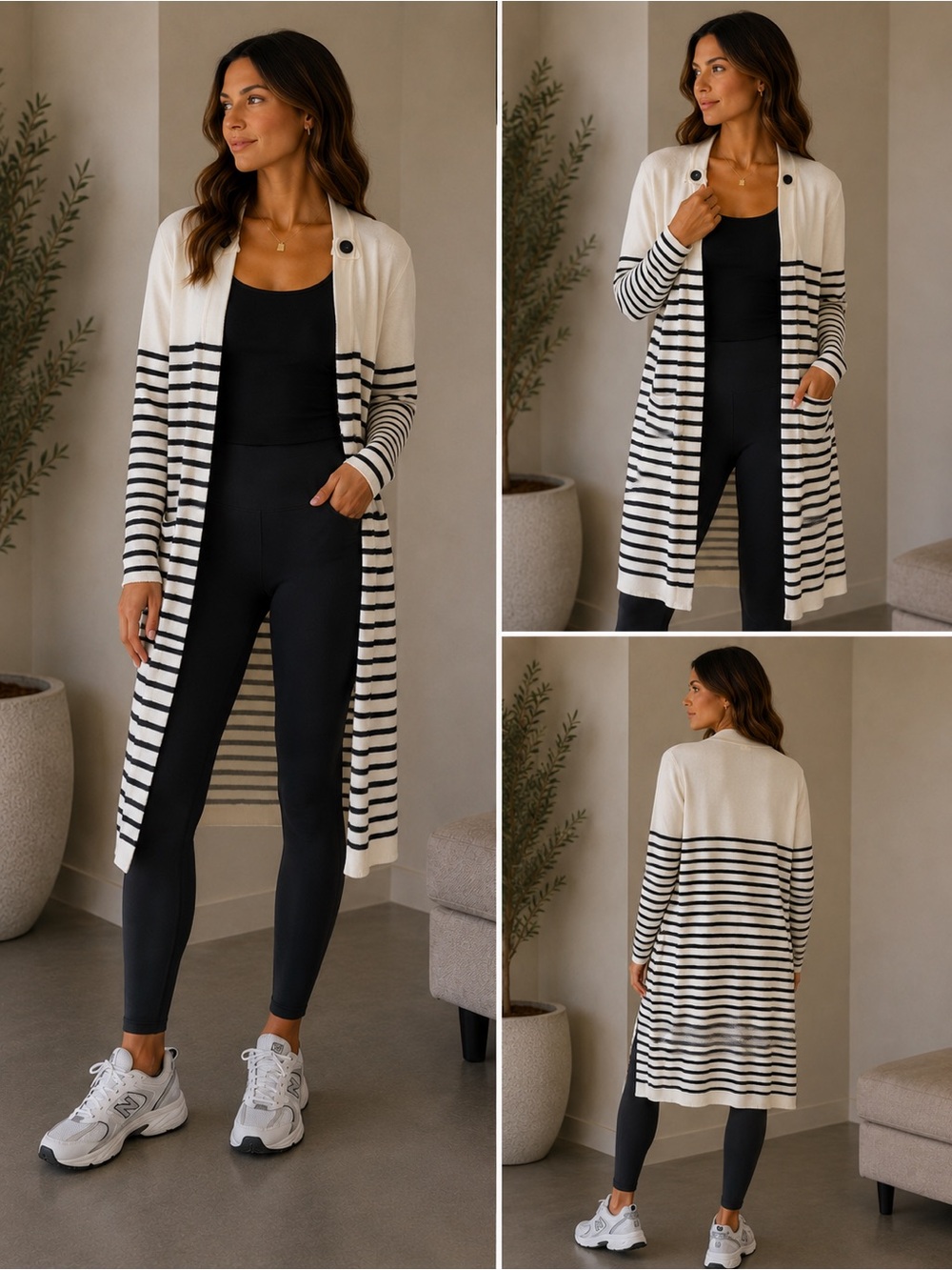 CAbi Black and White Striped Cardigan